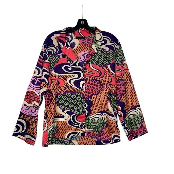 Natori Colorful Abstract Japanese  Print long Sleeve Tunic Top | Size M - Picture 1 of 6